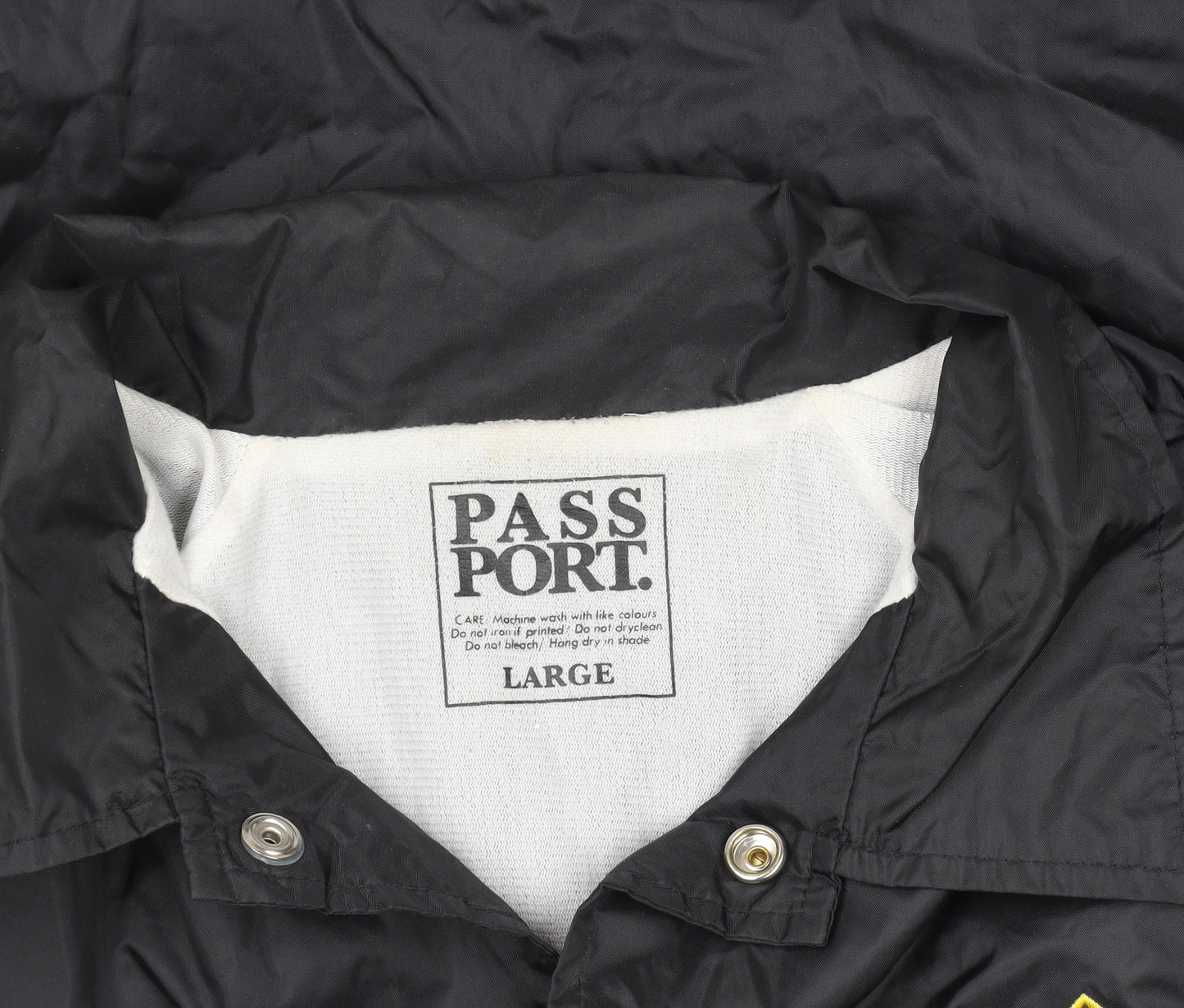 PASS PORT Women's Black Nylon Coach Jacket Size L Embroidered Logo