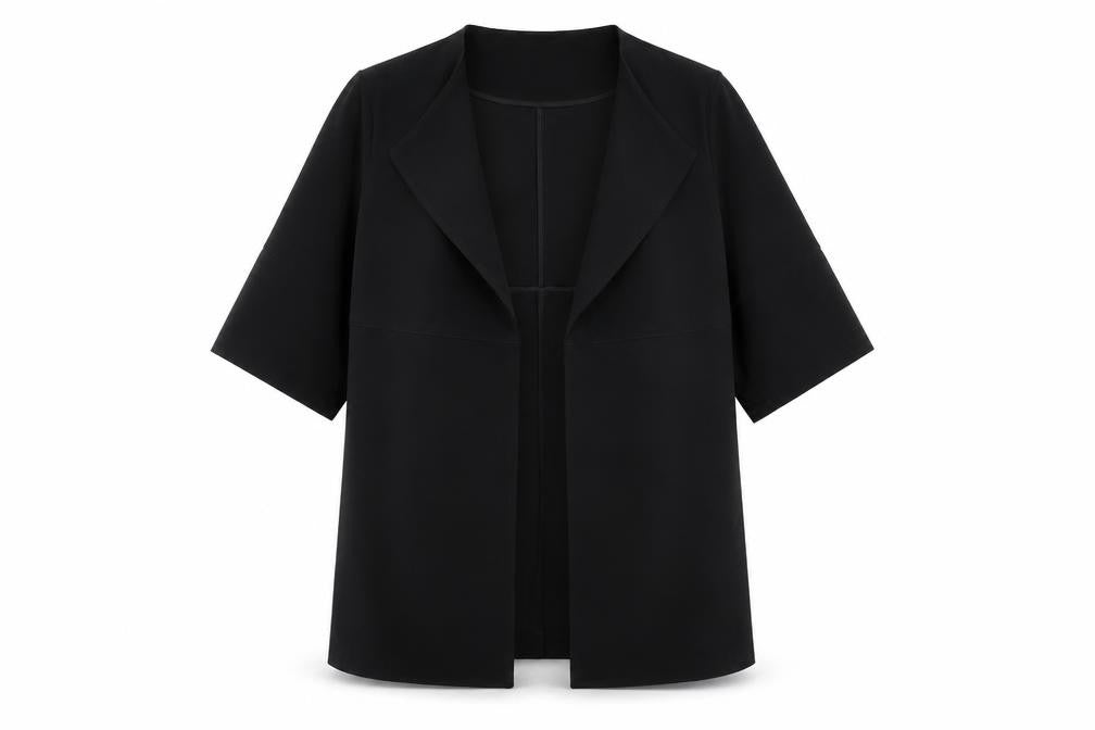 Front view of T Black Women's L Stretch Crepe Shawl Blazer Jacket
