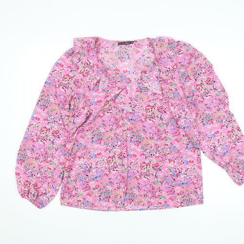 Dunnes Stores Women's Pink Floral Long Sleeve Wrap Blouse Size S