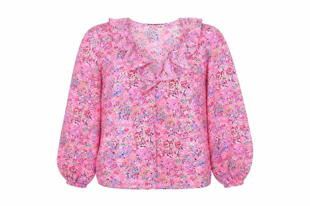 Dunnes Stores Women's Pink Floral Long Sleeve Wrap Blouse Size S