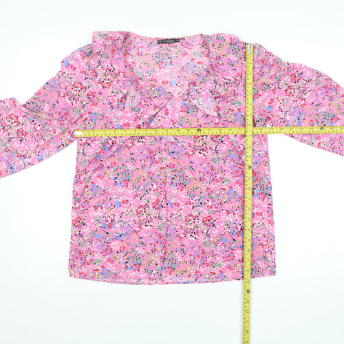 Dunnes Stores Women's Pink Floral Long Sleeve Wrap Blouse Size S