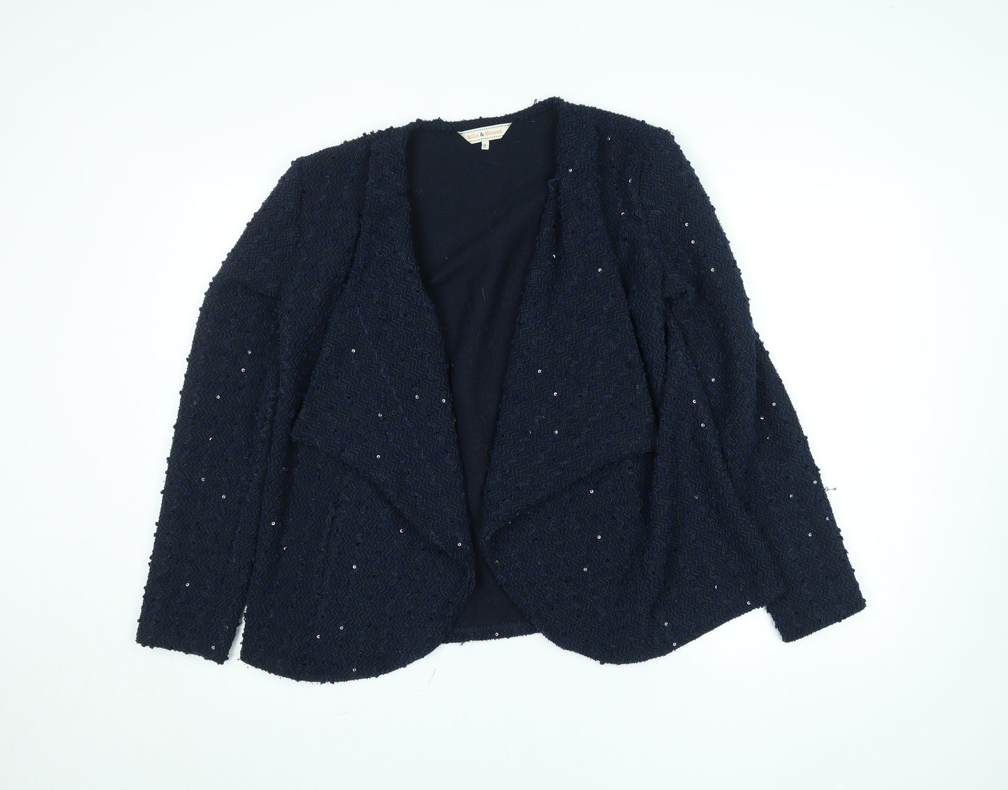 Belle & Blossom Women's Blue Bouclé Sequin Open Front Blazer UK 12