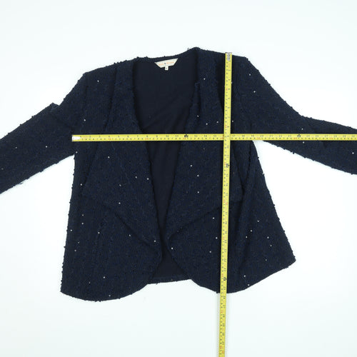 Belle & Blossom Women's Blue Bouclé Sequin Open Front Blazer UK 12