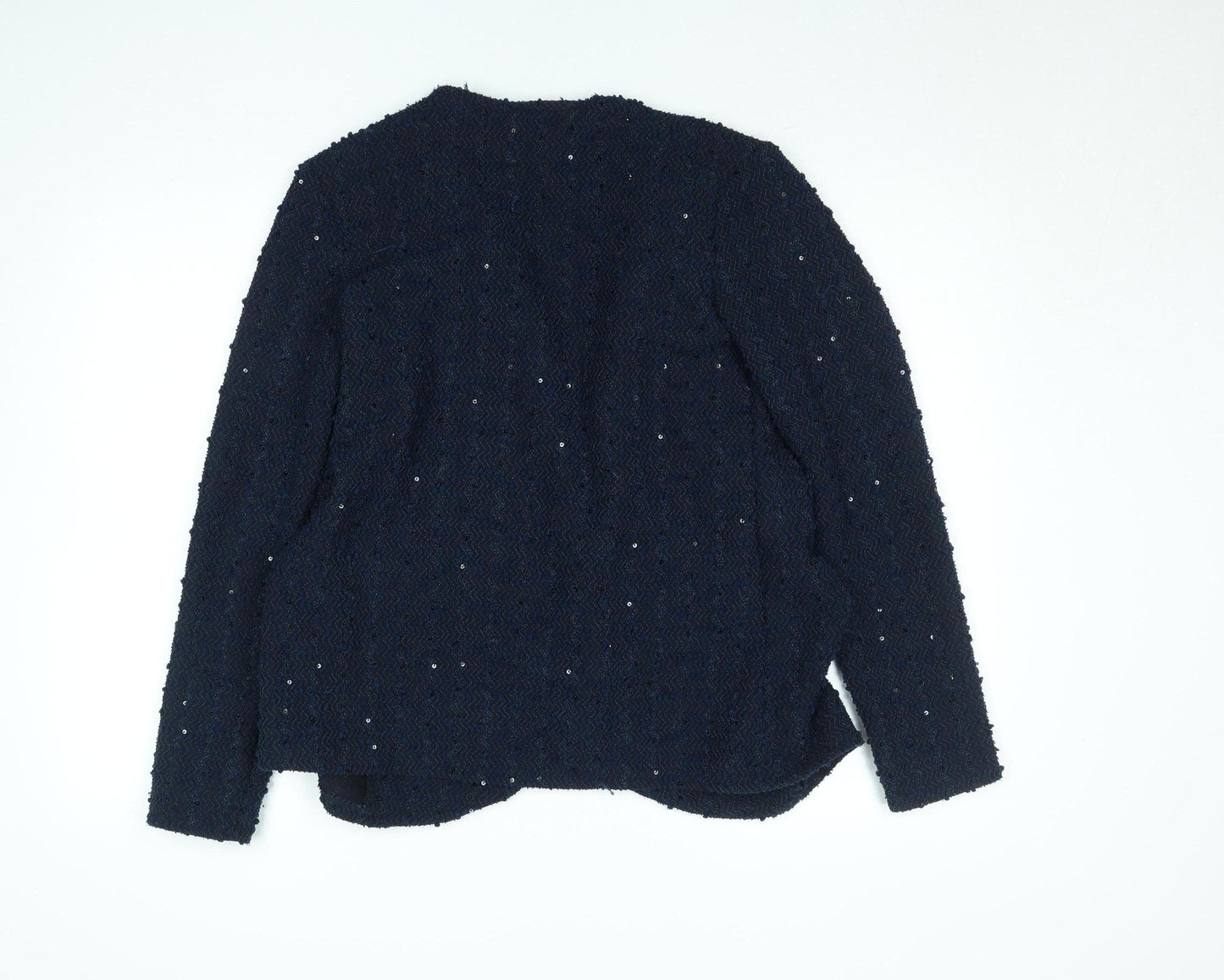 Belle & Blossom Women's Blue Bouclé Sequin Open Front Blazer UK 12