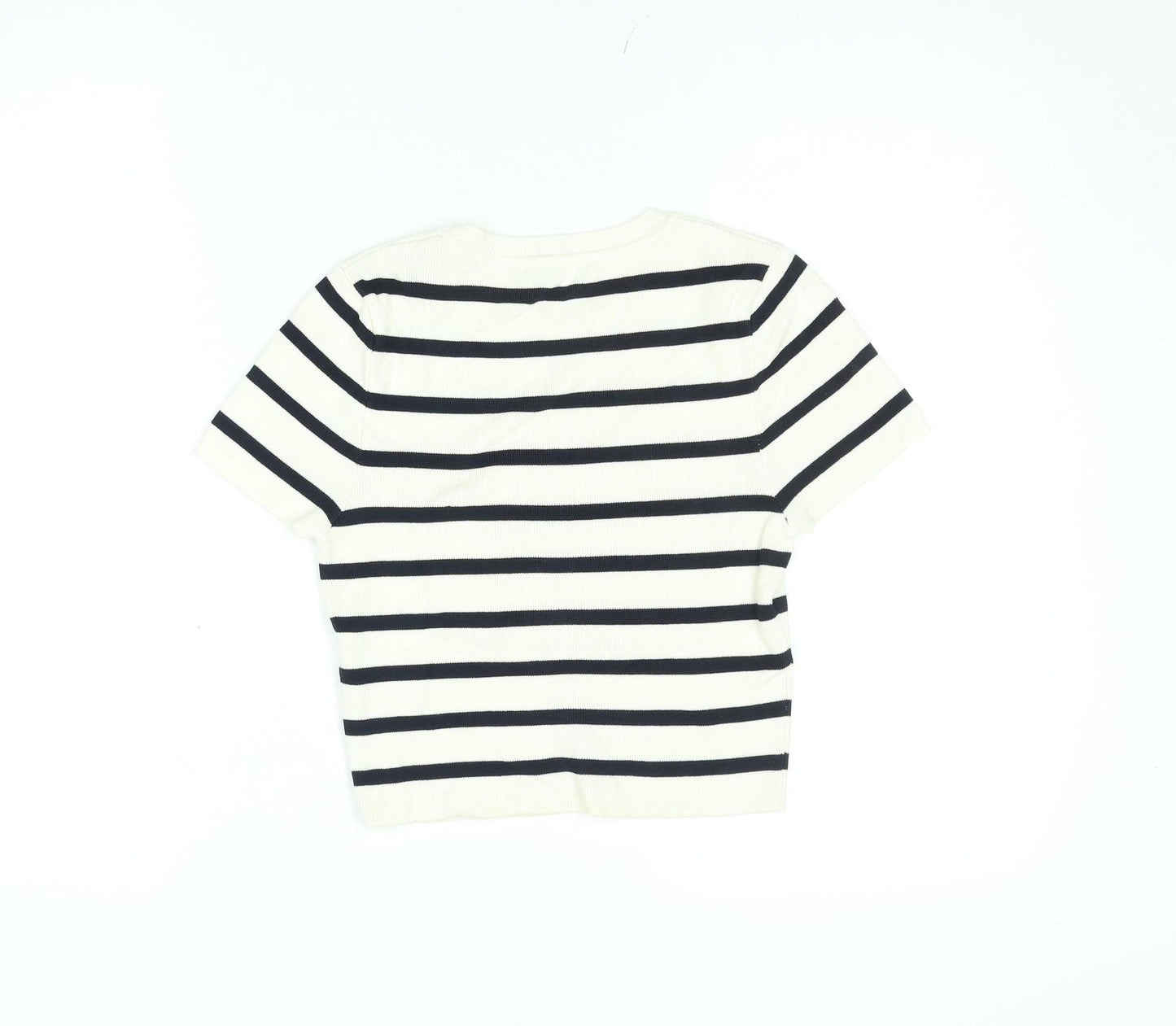 ZARA Women’s White Black Striped Cropped Knit T-Shirt Size M