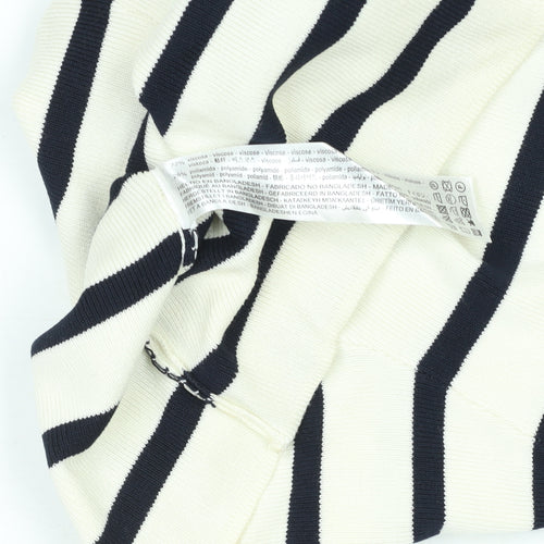 ZARA Women’s White Black Striped Cropped Knit T-Shirt Size M