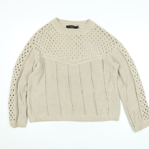 Vero Moda Women Beige Open Knit Cotton Jumper Size S