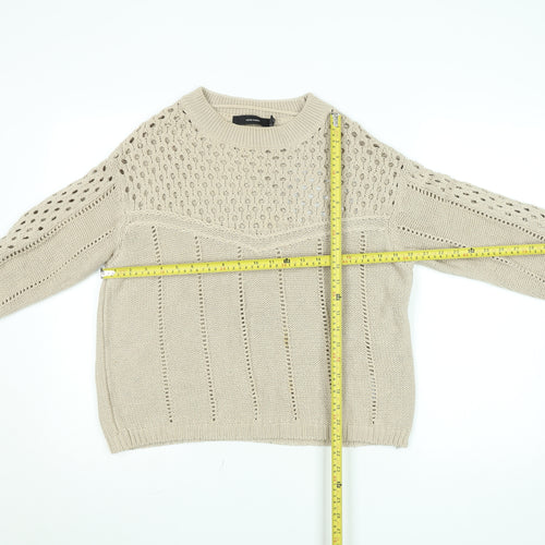 Vero Moda Women Beige Open Knit Cotton Jumper Size S