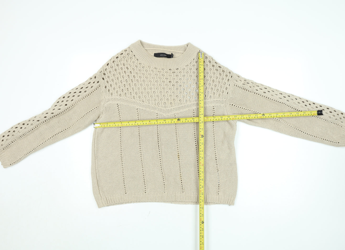 Vero Moda Women Beige Open Knit Cotton Jumper Size S