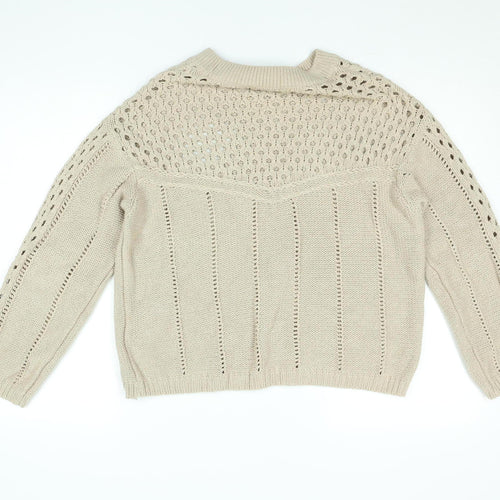Vero Moda Women Beige Open Knit Cotton Jumper Size S
