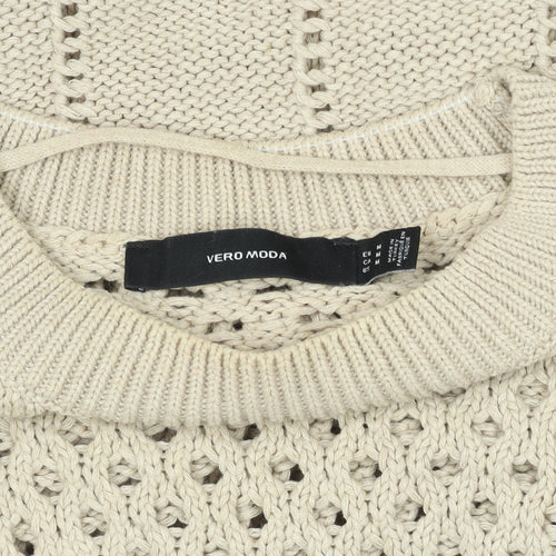Vero Moda Women Beige Open Knit Cotton Jumper Size S