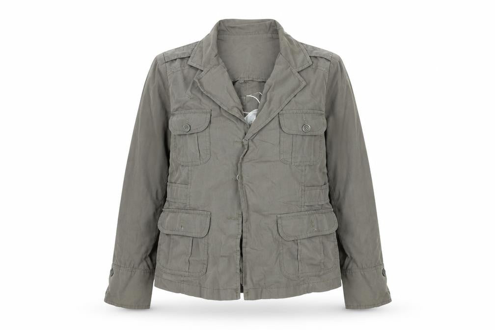 Front view of 10go women’s brown embroidered military jacket, size UK 12, cotton