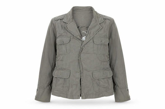 Front view of 10go women’s brown embroidered military jacket, size UK 12, cotton