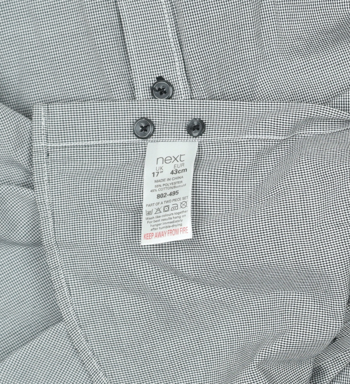 Next Men’s Grey Check Tailored Fit Formal Dress Shirt 17” Slim Fit