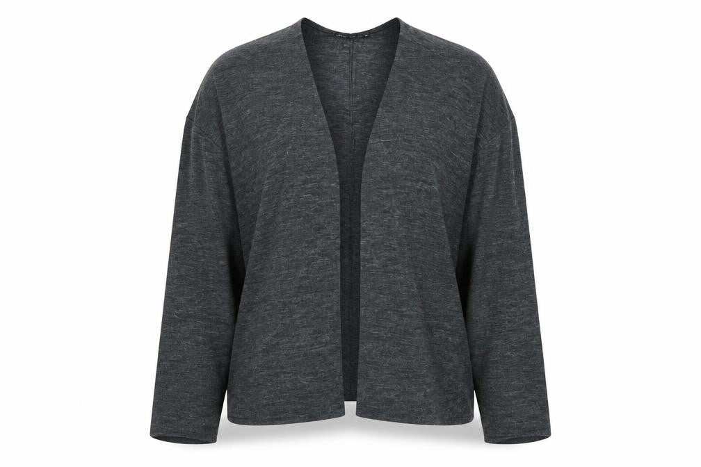 Front view of Zara Women’s Grey Relaxed Knit Open Cardigan L