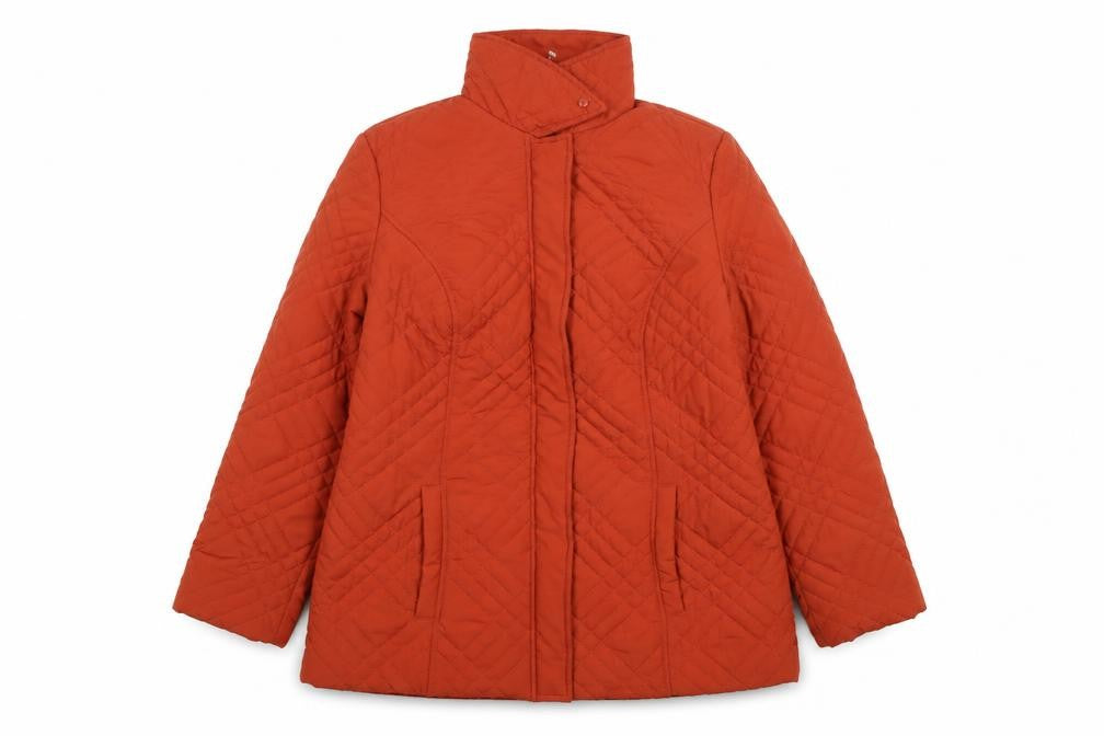 Front view of Profile women’s burnt orange quilted puffer jacket, size UK 14