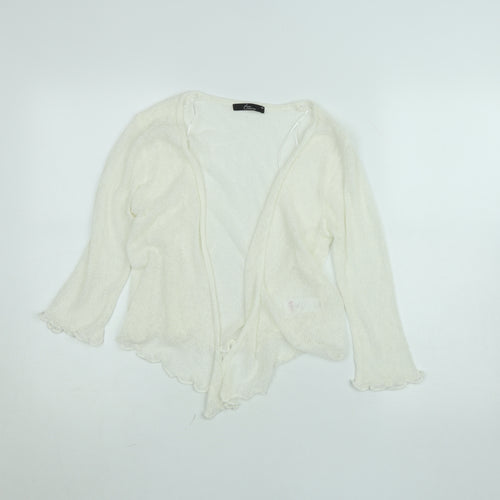 BM Collection Women's Ivory Open-Knit Ruffle Cardigan XS