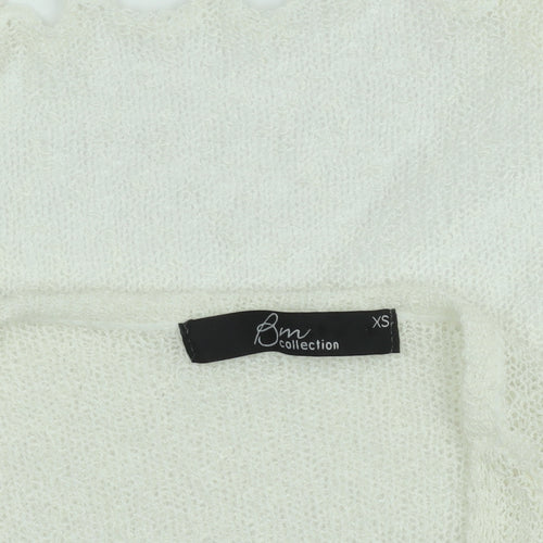 BM Collection Women's Ivory Open-Knit Ruffle Cardigan XS