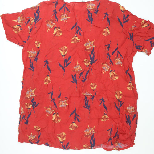 Coldwater Creek Womens Red Floral Linen Tunic Blouse 3XL Relaxed Fit