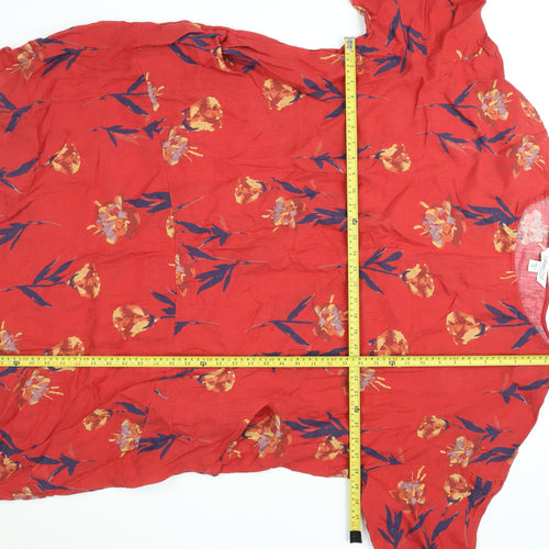Coldwater Creek Womens Red Floral Linen Tunic Blouse 3XL Relaxed Fit