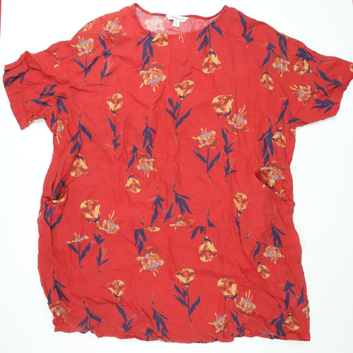 Coldwater Creek Womens Red Floral Linen Tunic Blouse 3XL Relaxed Fit