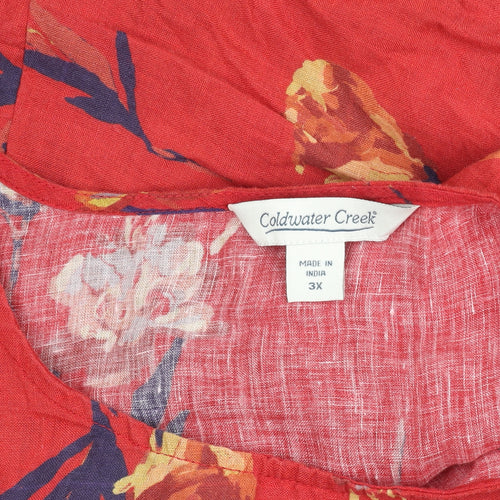 Coldwater Creek Womens Red Floral Linen Tunic Blouse 3XL Relaxed Fit