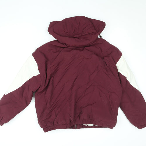 Topshop Women Burgundy White Puffer Jacket Size 12 Hooded Winter Coat