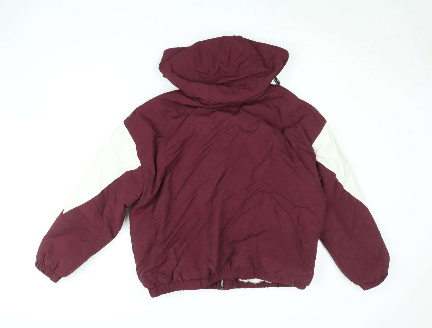 Topshop Women Burgundy White Puffer Jacket Size 12 Hooded Winter Coat