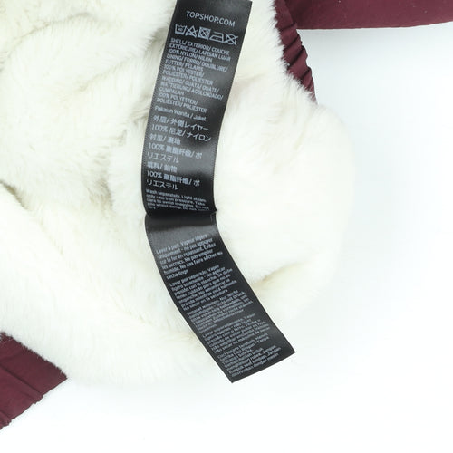 Topshop Women Burgundy White Puffer Jacket Size 12 Hooded Winter Coat