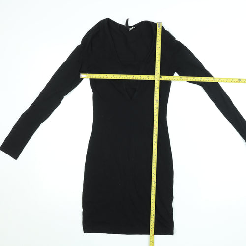 H&M Women Black Bodycon Short Dress Size 6 V-Neck Long Sleeve