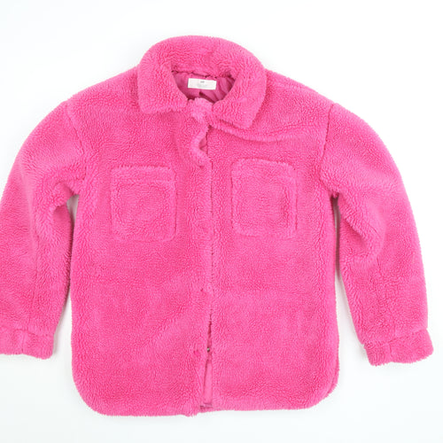 H&M Teens Pink Fleece Lined Button Up Jacket Size 14