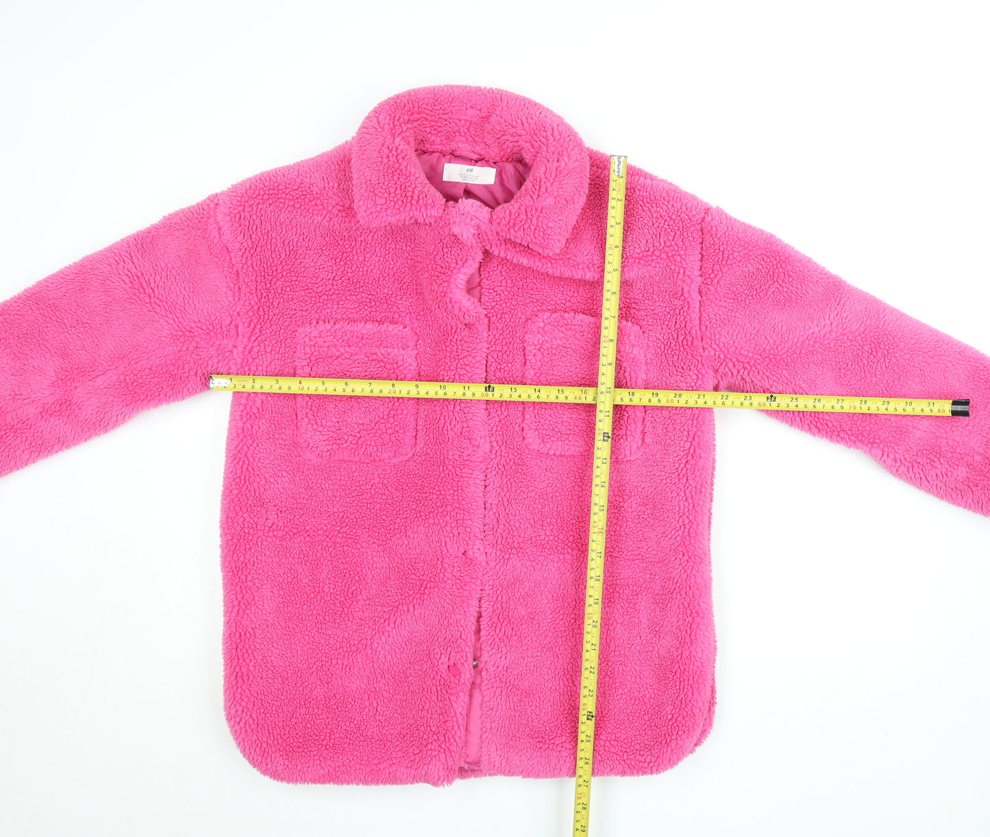 H&M Teens Pink Fleece Lined Button Up Jacket Size 14