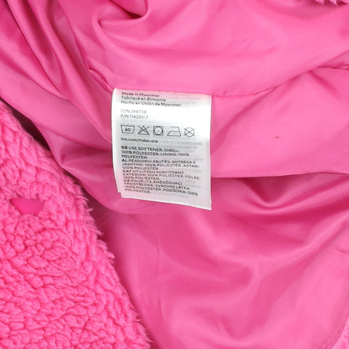 H&M Teens Pink Fleece Lined Button Up Jacket Size 14