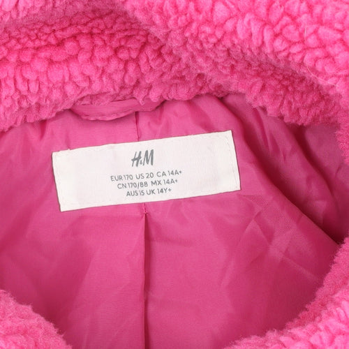 H&M Teens Pink Fleece Lined Button Up Jacket Size 14
