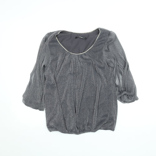 Dunnes Women’s Grey Beaded Scoop Neck 3/4 Sleeve Tunic Blouse Size 12