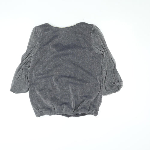 Dunnes Women’s Grey Beaded Scoop Neck 3/4 Sleeve Tunic Blouse Size 12