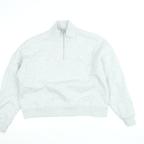 Jack Wills Women's Grey 1/4 Zip Sweatshirt UK 12 Cotton Blend Fleece Lined