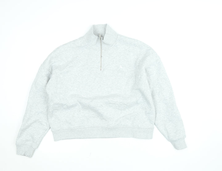 Jack Wills Women's Grey 1/4 Zip Sweatshirt UK 12 Cotton Blend Fleece Lined