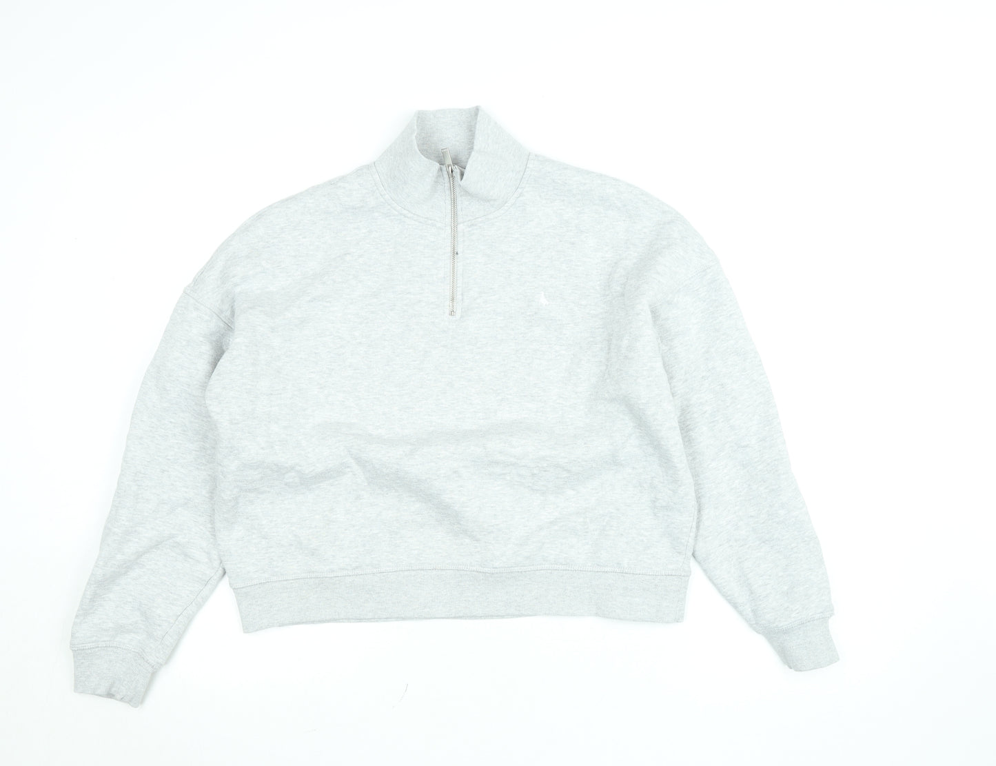 Jack Wills Women's Grey 1/4 Zip Sweatshirt UK 12 Cotton Blend Fleece Lined