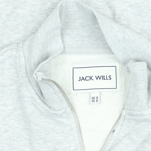 Jack Wills Women's Grey 1/4 Zip Sweatshirt UK 12 Cotton Blend Fleece Lined