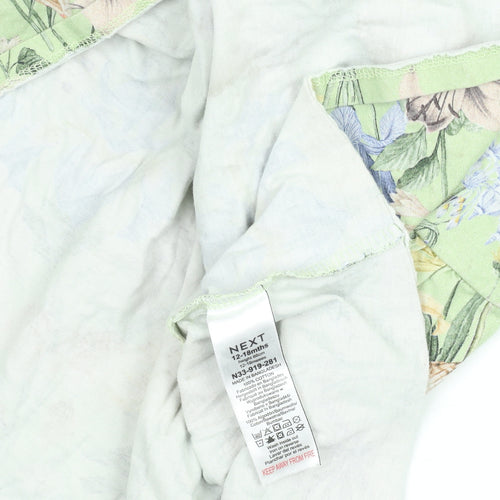 Next Girls Green Floral Cotton A-Line Dress 12-18 Months Long Sleeve