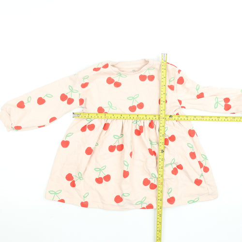 Marks and Spencer Girls Beige Cherry Print Long Sleeve Skater Dress 2-3 Years