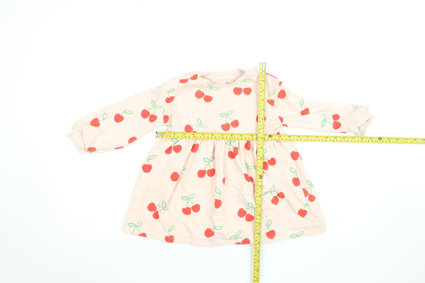 Marks and Spencer Girls Beige Cherry Print Long Sleeve Skater Dress 2-3 Years