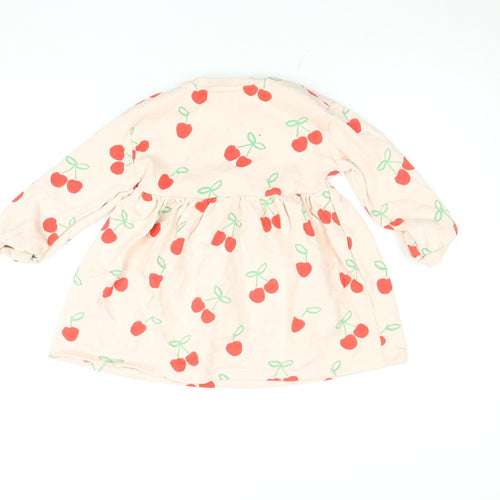 Marks and Spencer Girls Beige Cherry Print Long Sleeve Skater Dress 2-3 Years