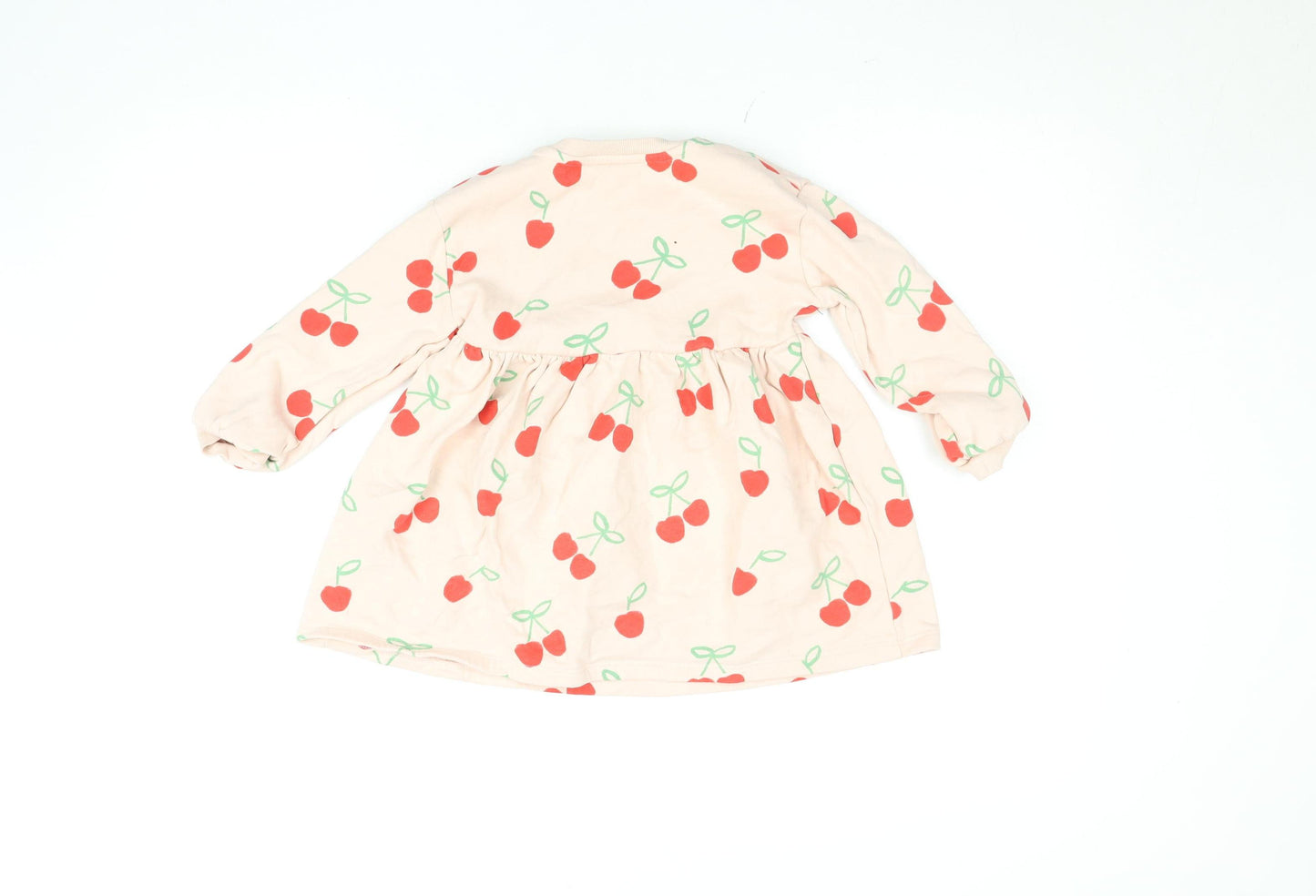 Marks and Spencer Girls Beige Cherry Print Long Sleeve Skater Dress 2-3 Years