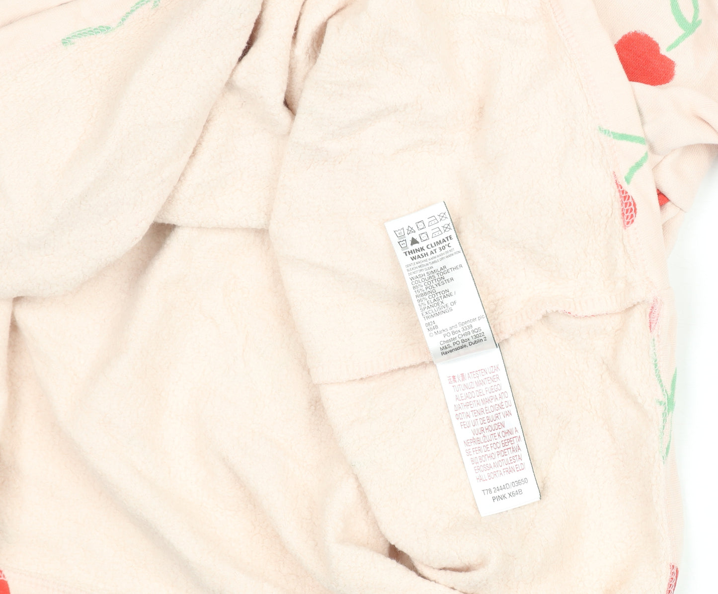 Marks and Spencer Girls Beige Cherry Print Long Sleeve Skater Dress 2-3 Years