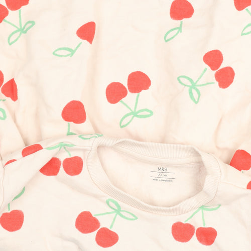 Marks and Spencer Girls Beige Cherry Print Long Sleeve Skater Dress 2-3 Years