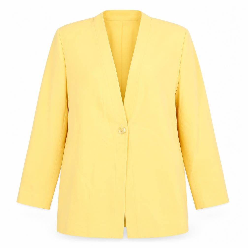 Front view of POEM Women's Yellow Polyester Single-Breasted Blazer, size 12