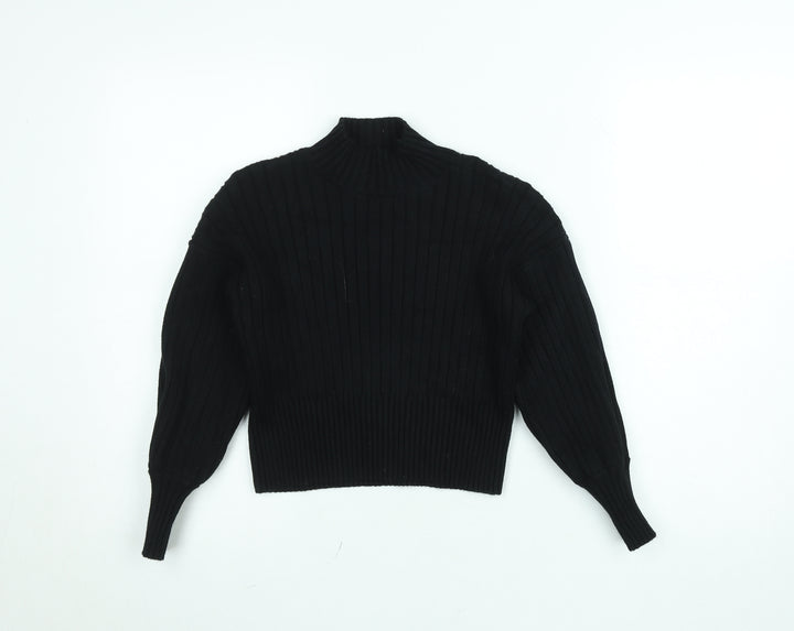 Zaful Womens Black Mock Neck Ribbed Knit Jumper One Size