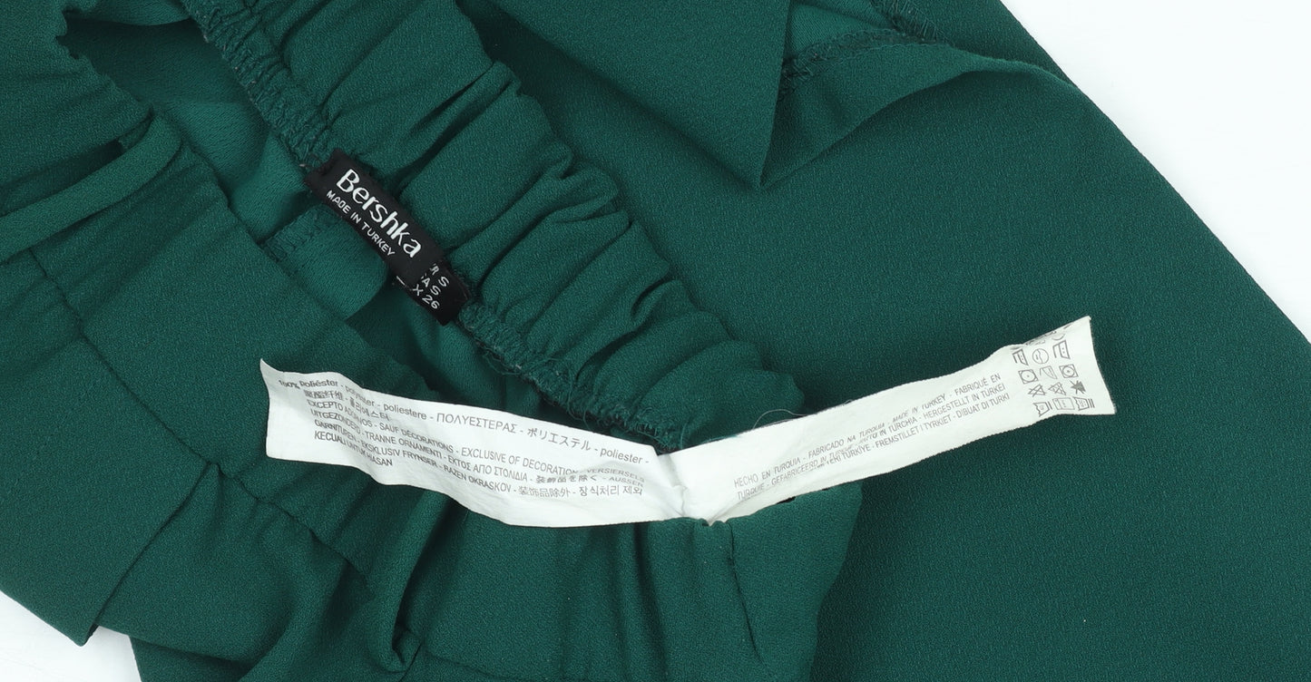 Bershka Women’s Green Striped Casual Shorts Size S